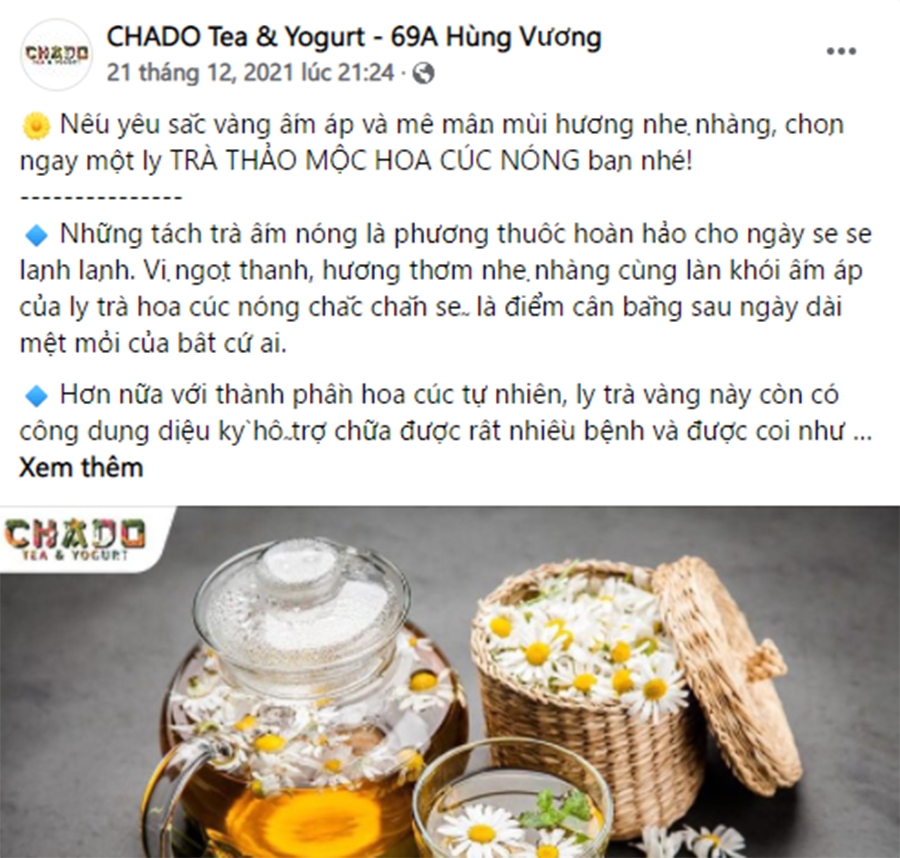 Dịch vụ quản trị fanpage cho CHADO Tea & Yogurt