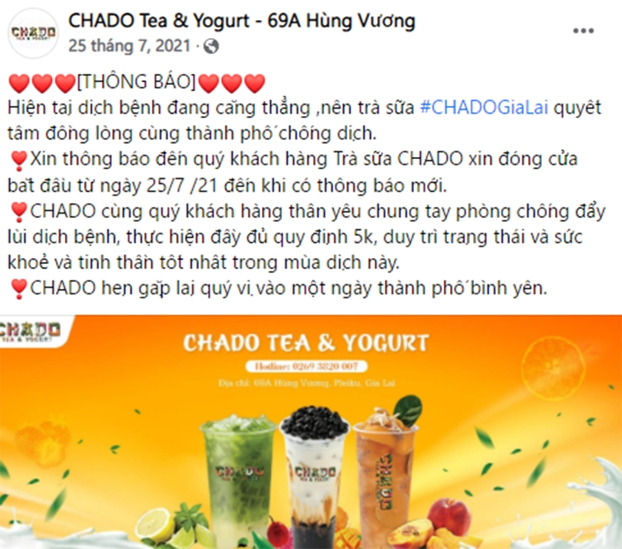 Dịch vụ quản trị fanpage cho CHADO Tea & Yogurt