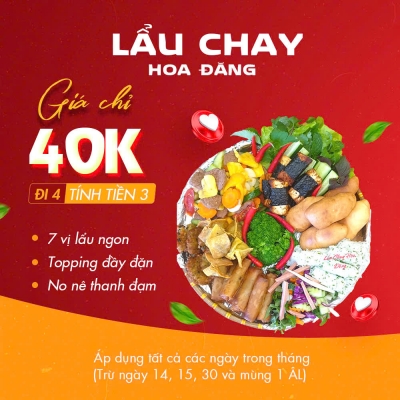 Quảng cáo facebook, quản trị fanpage cho lĩnh vực  cửa hàng chay- Lẩu Chay Hoa Đăng