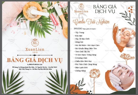 Thiết kế menu chuyên nghiệp cho lĩnh vực Spa - Xuan Lien Spa