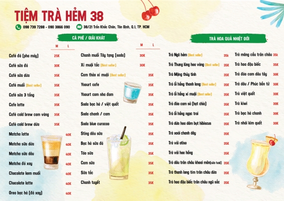 Thiết kế menu chuyên nghiệp uy tín cho lĩnh vực quán cà phê - Tiệm trà hẽm 38