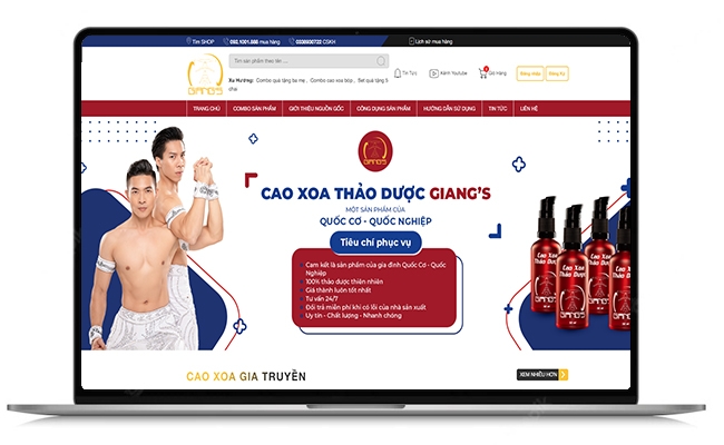 Thiết kế Website cho lĩnh vực  Cao xoa thảo dược - Công ty TNHH Quốc Cơ Quốc Nghiệp - Giangs